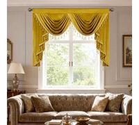 Leeva Premium Velvet Valance Curtain, Waterfall Swag with Beaded Fringe, Vintage Inspired Window Treatment for Bedroom Living Room, 43"x59" Rod Pocket