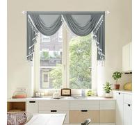 Leeva Slate Grey Voile Valance, Double Swag Wide Waterfall Valance with Beaded Trim, 59" Wide Sheer Curtain for Home Office & Study Room Windows