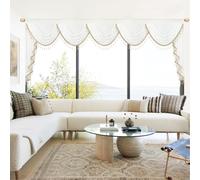 Leeva White Sheer Voile Waterfall Valance, Vintage Swag with Beaded Tassels, Extra Wide 138-Inch Window Curtain for French Doors, Bay Windows & Wedding Decor, 43" Drop