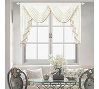 Leeva White Velvet Valance, European Waterfall Swag - Noise Reducing Window Curtains with Beaded Tassels for Nursery & Bedroom Décor, 43"x59"