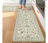 LEEVAN Anti Fatigue Kitchen Mats for Floor, Cushioned Kitchen Mat Set 2PCS | 17.3"x29"+17.3"x47", Botanical Tan Kitchen Rugs Non-Slip, Waterproof Ergonomic Standing Mats for Laundry, Office, Bar & Sink
