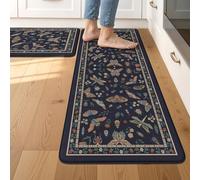 LEEVAN Anti Fatigue Kitchen Mats for Floor, Cushioned Kitchen Mat Set 2PCS | 17.3"x29"+17.3"x47", Botanical Blue Kitchen Rugs Non-Slip, Waterproof Ergonomic Standing Mats for Laundry, Office, Bar & Sink