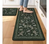 LEEVAN Anti Fatigue Kitchen Mats for Floor, Cushioned Kitchen Mat Set 2PCS | 20"x31"+20"x47", Botanical Dark Green Memory Foam Kitchen Rugs Non-Slip, Waterproof Ergonomic Standing Mats for Laundry, Sink