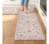 LEEVAN Anti Fatigue Mats for Kitchen Floor Non-Slip, Cushioned Kitchen Mats for Floor 2 Piece, Pink Memory Foam Kitchen Mat Set, Waterproof Ergonomic Standing Mat for Bar, Office,Desk, Laundry