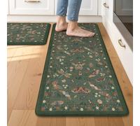 LEEVAN Anti Fatigue Mats for Kitchen Floor Non-Slip, Cushioned Kitchen Mats for Floor 20''x31''+20''x47'', Green Memory Foam Kitchen Mat Set