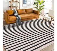 LEEVAN Black and White Striped Outdoor Area Rug 4x6 ft Patio Rugs Washable Woven Cotton Boho Living Room Rug Farmhouse Collection Large Floor Carpet for Courtyard/Bedroom