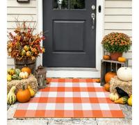 LEEVAN Halloween Door Mat, Orange Buffalo Plaid Fall Front Porch Decor Rug