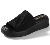 Leevar Wedge Sandals for Women, Soft Memory Foam Padded Platform Sandals for Women, Backless Slip On Wedge Sliders Comfy Square Open Toe Mules shoes for women