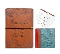 leeveel Blank Recipe Book for Writing Your Own Recipes, Ring Binder 14 x 20 cm with PU Leather Cover, Recipe Journal with 160 Recipes (Brown)