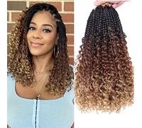 Leeven 14 Inch Bob Box Braids Crochet Hair with Curly Ends 8 Packs Pre-looped Crochet Braiding Hair for Woman 128 Strands Messy Hippie Braids Goddess Boho Box Braid Hair Extensions 53#