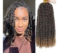 Leeven 16 Inch Passion Twist Crochet Hair Ombre Brown Pre Twisted Water Wave Crochet Hair 8 Packs Pre-looped Crochet Braiding Hair Extensions T27#