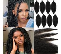 Leeven 16 Inch Pre Separated Springy Twist Hair for Afro Marley Locs 8 Packs Pre-Fluffed Popping Spring Twist Crochet Hair for Distressed Locs Afro Kinky Curly Marley Braiding Hair Extensions /1B#