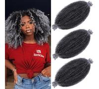 Leeven 16 Inch Springy Twist Hair for Afro Marley Locs 3 Packs Afro Kinky Curly Marley Braiding Hair Extensions Pre Separated Popping Spring Twist Crochet Hair for Distressed Locs/TGREY#