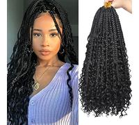 Leeven 18 Inch Goddess Boho Box Braids 8 Packs Pre-looped Hippie Braids with Curly Ends 15 Strands/Pack Messy Bohemian Braids for Black Woman Synthetic Crochet Braiding Hair Extensions 1B#