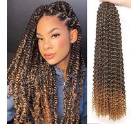 Leeven 2 Packs Passion Twist Hair Ombre Color Water Wave Synthetic Crochet Braids for Distressed Faux Locs 24 Inch 44 Roots Passion Twists Crochet Braiding Hair Extension T27#