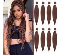 Leeven 20 Inch Pre Stretched Braiding Hair 8 Packs Ombre Medium Auburn EZ Braids Hair Extensions for Goddess Box Braids Pre Stretched Yaki Braiding Hair /T30#