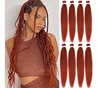 Leeven 20 Inch Pre Stretched Braiding Hair 8 Packs Yaki Braiding Hair Extensions for Box Braids Red Crochet Braids Hot Water Setting Pre Stretched Braiding Hair Extensions EZ Braids 350#