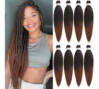 Leeven 20 Inch Pre Stretched Braiding Hair Extension for Woman 8 Packs EZ Braids Yaki Hot Water Setting Kanekalon Hair for Braiding Pre Stretched Ombre Braiding Hair /20 Inch T30#