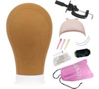 Leeven 21 Inch Brown Canvas Wig Head for Wig Making Canvas Mannequin Head with Clamp Accessories for Styling /Display /Hat