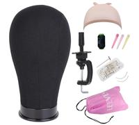 Leeven 22 Inch Black Canvas Wig Head for Wig Making Professional Block Head for Wig Styling Polystyrene Wig Head with Clamp and Hair Styling Accessories /22 Inch