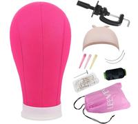 Leeven 22 Inch Canvas Wig Head Poly Manikin Head for Making Wigs Professional Mannequin Head with T Pins Clamp Stand Canvas Block Head Wig Making Accessories 22 Inch /Pink