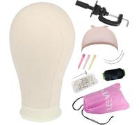 Leeven 23 Inch Canvas Wig Head Poly Manikin Head for Making Wigs Professional Mannequin Head with T Pins Clamp Stand Canvas Block Head Wig Making Accessories 23 Inch