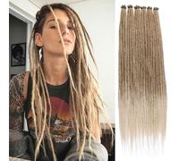 Leeven 24 Inch Ombre Blonde Dreadlock Extension 10 Strands Hippie Single Ended Dreads Synthetic Thin Dreadlock for Woman Handmade Soft Dreads Hair Extensions /27613#