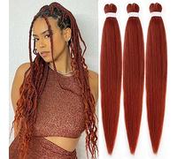 Leeven 3 Packs Copper Red Pre Stretched Braiding Hair 26 Inch Yaki Straight EZ Braiding Crochet Braids for Box Braids Ginger Braiding Hair Extensions /26 Inch 350#