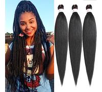 Leeven 3 Packs Pre Stretched Braiding Hair Extension Black Yaki Texture 26 Inch EZ Braids Kanekalon Hair Black Braiding Crochet Hair Extensions /2#