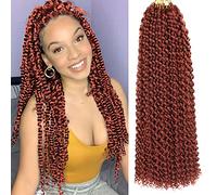 Leeven 6 Packs Passion Twist Crochet Hair for Butterfly Faux Locs 22 Strands/Pack Water Wave Passion Twists Crochet Extension Braiding Hair 18'' Copper Red Hot Water Hair Extension 350#