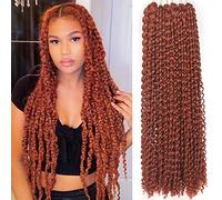 Leeven 7 Packs Passion Twist Crochet Hair 18 Strands/Pack Water Wave Passion Twists Crochet Extension Braiding Hair 24'' Copper Red Hot Water Braiding Hair Extensions 350#