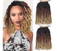 Leeven 8 Inch Pre Twisted Passion Twist Crochet Hair Natural 8 Packs Pre-looped Water Wave Braiding Hair Ombre Brown Crochet Braiding Extensions 1B3027#