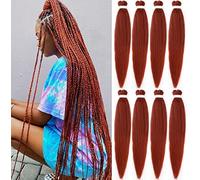 Leeven 8 Packs Brown Pre Stretched Braiding Hair Extensions 30 Inch Yaki Hot Water Setting Fiber EZ Braid Pre-stretched Braiding Hair for Box Braids Knotless Braids /30 Inch 350#