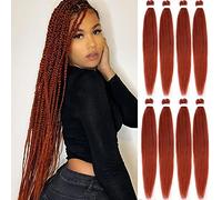 Leeven 8 Packs Copper Red Pre Stretched Braiding Hair 26'' Yaki Straight Texture EZ Braiding Crochet Braids for Box Braids Dark Ginger Pre-stretched Braiding Hair Extensions /26 Inch 350#