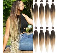 Leeven 8 Packs Pre Stretched Braiding Hair 26 Inch Yaki Texture Ombre Brading Hair Extensions for Box Braids Kanekalon Hair Fiber Crochet Hair Extensions for Braiding /26 Inch 1B/27/613#
