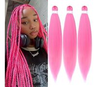 Leeven Pre-Stretched Braiding Hair 26 Inch Yaki Texture Pink Box Braids Extensions for Crochet Installation