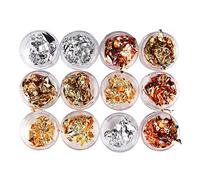 Leevia 12 Boxes Foil Nail Art Chip Glitter Gold Silver Copper Nail Foil Paillette Nail for Nail Art Design Decoration (4 Colors)