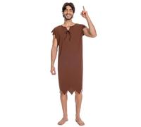 Leevuyu Mens Barney Rubble Costume Adult Halloween Caveman Couple Halloween Party Cosplay Tunic Brown M