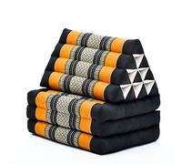 Leewadee - Comfortable Japanese Floor Mattress - Thai Floor Bed With Triangle Cushion - Futon Mattress - Thai Massage Mat, 170 x 53 cm, Black Orange, Kapok Filling