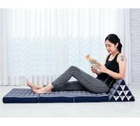 Leewadee - Comfortable Japanese Floor Mattress - Thai Floor Bed With Triangle Cushion - Futon Mattress - Thai Massage Mat, 170 x 53 cm, Blue White, Kapok Filling