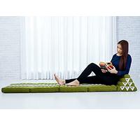 Leewadee Comfortable Japanese Floor Mattress - Thai Floor Bed With Triangle Cushion - Futon Mattress - XL Extra Long Thai Massage Mat, 225 x 50 cm, Green, Kapok Filling