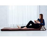 Leewadee Comfortable Japanese Floor Mattress - Thai Floor Bed With Triangle Cushion - Futon Mattress - XL Extra Long Thai Massage Mat, 225 x 50 cm, Brown Red, Kapok Filling