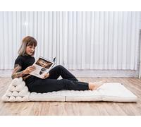 Leewadee Comfortable Japanese Floor Mattress - Thai Floor Bed With Triangle Cushion - Futon Mattress - XL Extra Wide Thai Massage Mat, 170 x 80 cm, Ecru, Kapok Filling