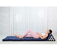 Leewadee Comfortable Japanese Floor Mattress - Thai Floor Bed With Triangle Cushion - Futon Mattress - XL Extra Long Thai Massage Mat, 225 x 50 cm, Blue White, Kapok Filling