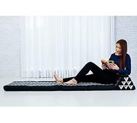 Leewadee Comfortable Japanese Floor Mattress - Thai Floor Bed With Triangle Cushion - Futon Mattress - XL Extra Long Thai Massage Mat, 225 x 50 cm, Blue, Kapok Filling