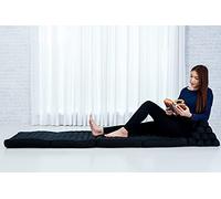 Leewadee Comfortable Japanese Floor Mattress - Thai Floor Bed With Triangle Cushion - Futon Mattress - XL Extra Long Thai Massage Mat, 225 x 50 cm, Black, Kapok Filling
