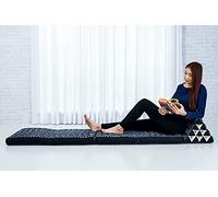 Leewadee Comfortable Japanese Floor Mattress - Thai Floor Bed With Triangle Cushion - Futon Mattress - XL Extra Long Thai Massage Mat, 225 x 50 cm, Black, Kapok Filling