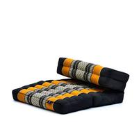 Leewadee Foldable Floor Mattress - 2 in 1 Floor Meditation Mat for Yoga and Relaxation, Seating Futon with Kapok, 50 x 70 cm, Black Orange