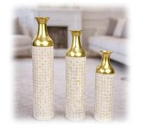 Leewadee Gold Tall Floor Vase, Set of 3 Decorative 65/53/41 cm Large Vases from Metal for Home Decor Living Room, Style with Pampas Grass for Modern, Vintage, Rustic or Farmhouse Room Decor