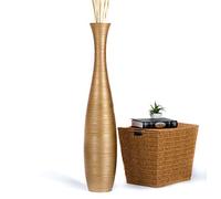 Leewadee Large Gold Home Decor Floor Vase - Wooden 110 cm Tall Farmhouse Decor Flower Holder For Fake Plant And Pampas Grass